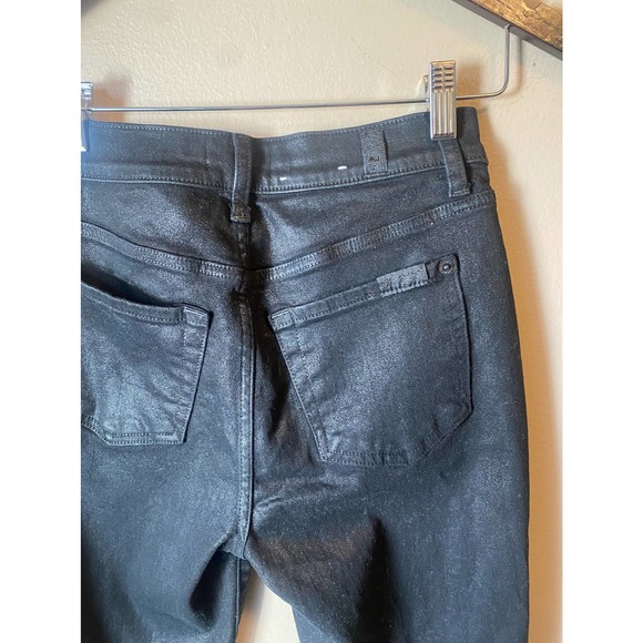 7 For All Mankind Wax Coated High Waist Slim Kick Flare Faux Leather in Black - Picture 5 of 14